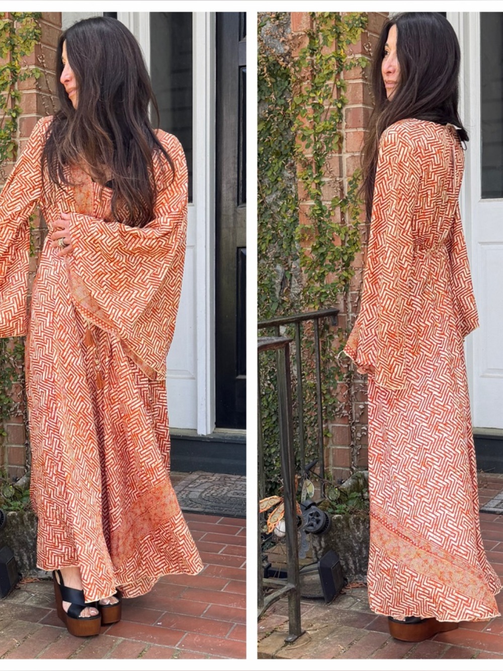 SILK BLEND BOHO Geometric Patterned  Maxi Dress